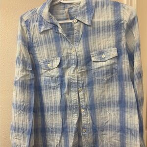 Old Navy Light Blue and White Plaid Shirt